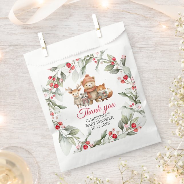 Christmas Woodland Animals Baby Shower Favor Bag (Clipped)