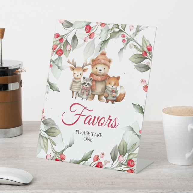 Christmas Woodland Animals Baby Shower Favors Sign (In SItu)