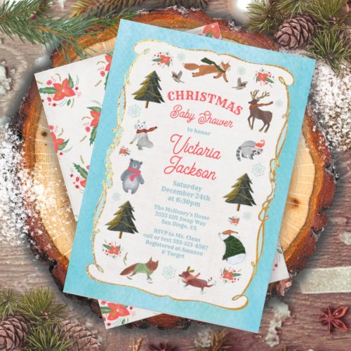 Christmas Woodland Animals Baby Shower Invitation