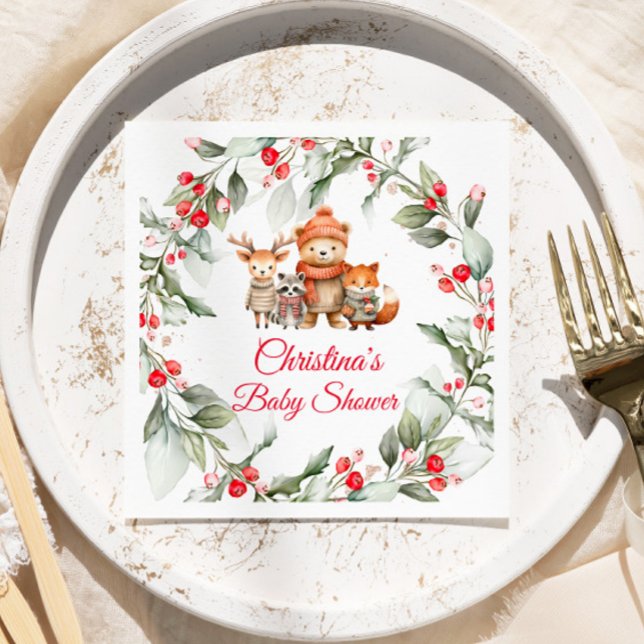 Christmas Woodland Animals Baby Shower Napkins (Creator Uploaded)