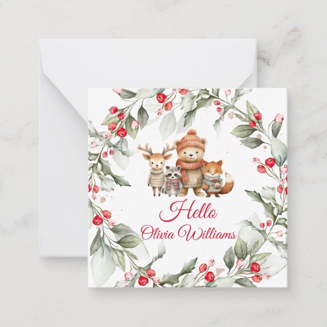 Christmas Woodland Animals Baby Shower Note Card (Front)