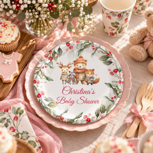 Christmas Woodland Animals Baby Shower Paper Plates