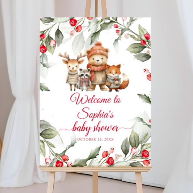 Christmas Woodland Animals Baby Shower Welcome Foam Board (Creator Uploaded)