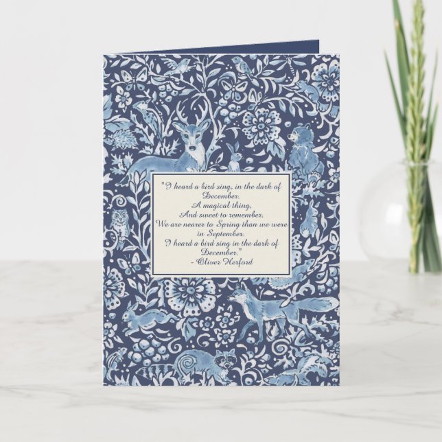 Christmas Woodland Animals Blue Winter Poem Custom Holiday Card (Front)