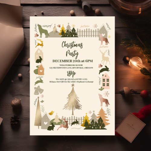 Christmas Woodland Animals  Cozy Village Party Invitation