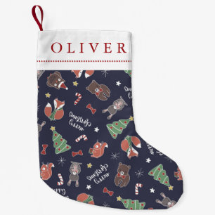Christmas Woodland Animals Custom Name Small Christmas Stocking
