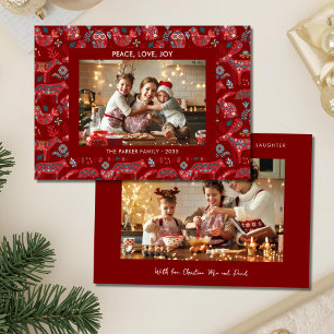 Christmas Woodland Animals Folk Art 2 Photo Holiday Card