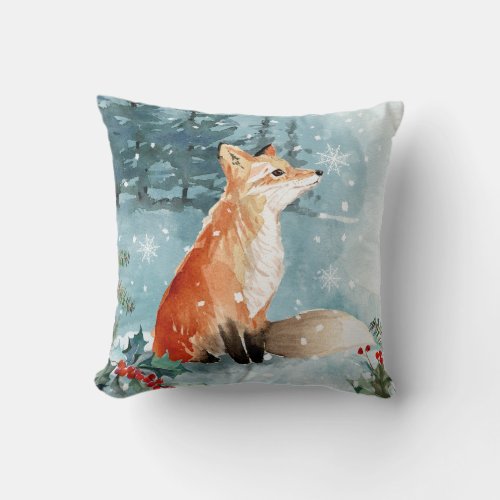 Christmas woodland animals fox throw pillow