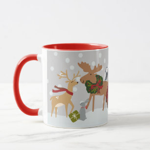 Christmas Woodland Animals Jolly Moose Bear Name Mug