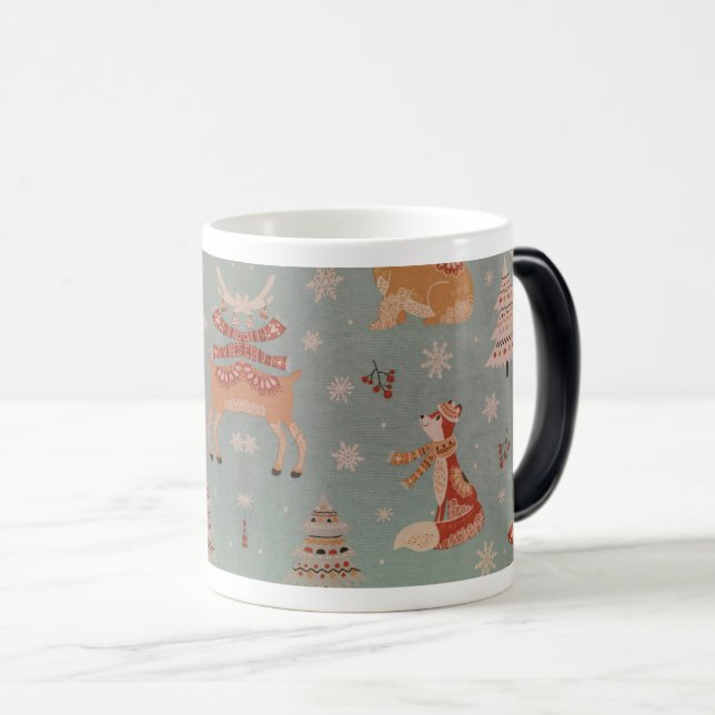 Christmas Woodland Animals on Textile Color Morph Mug (Front Right)