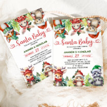 Christmas Woodland Animals Santa Baby Shower Invitation