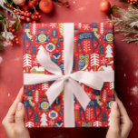 Christmas woodland animals, Scandinavian Style Wrapping Paper<br><div class="desc">Colorful Christmas woodland animals,  with houses,  trees,  and snowflakes,  Scandinavian cartoon style.</div>