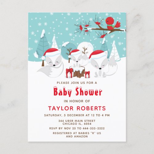 Christmas Woodland Arctic Fox Baby Shower Postcard