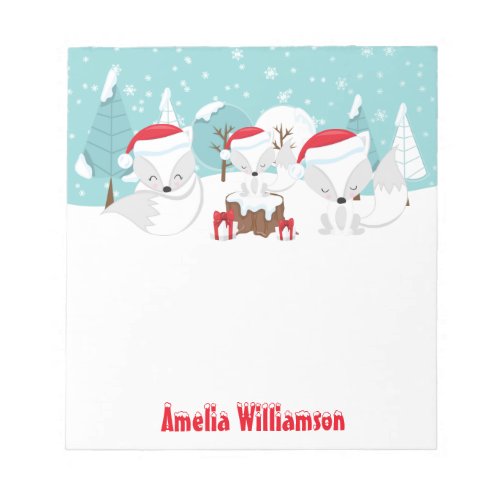 Christmas Woodland Arctic Foxes Notepad