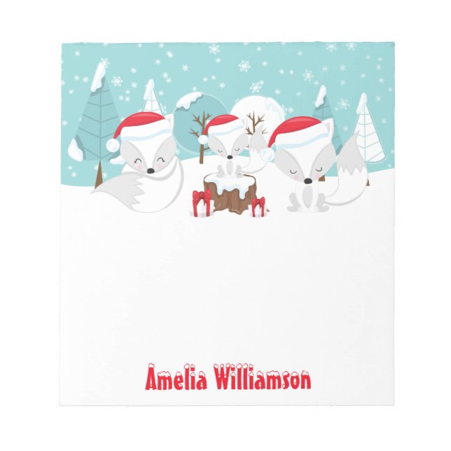 Christmas Woodland Arctic Foxes Notepad (Front)
