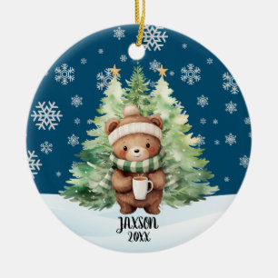 CHRISTMAS WOODLAND BEAR CERAMIC ORNAMENT