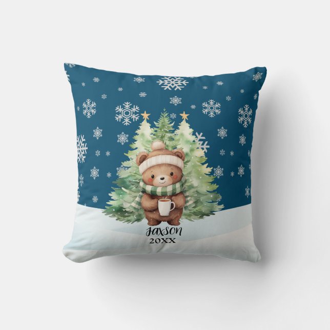 CHRISTMAS WOODLAND BEAR THROW PILLOW (Front)