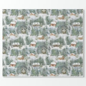 Christmas Woodland Cabins Watercolor Wrapping Paper (Flat)