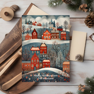 Christmas Woodland Cozy Village Holiday Card