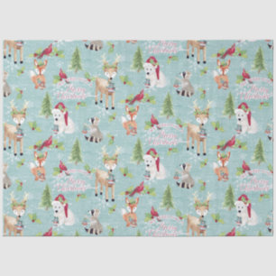 Christmas Woodland Deer Bear Animals Dusty Blue Tissue Paper