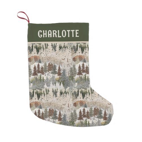 Christmas Woodland Embroidered Personalized Name Small Christmas Stocking