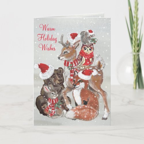 Christmas Woodland Forest Animals Snow Winter Cute Holiday Card