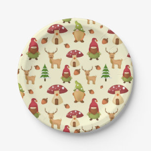 Christmas Woodland Gnome Holidays Paper Plates