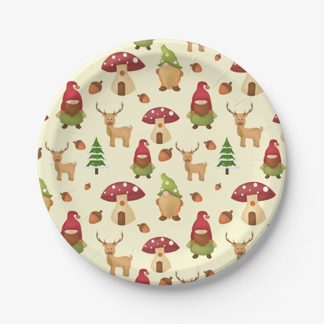 Christmas Woodland Gnome | Holidays Paper Plates (Front)