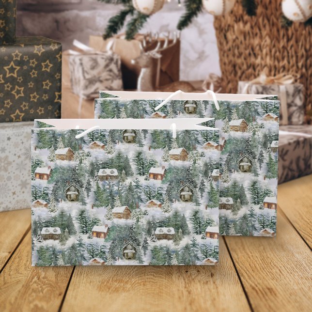 Christmas Woodland Holiday Rustic Large Gift Bag (Creator Uploaded)