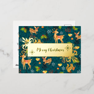 Christmas Woodland  Navy. Personalized.Gold.   Foil Holiday Postcard