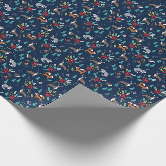 Christmas Woodland navy Wrapping Paper (Corner)