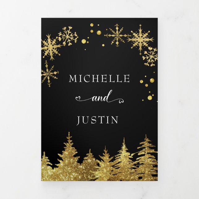 Christmas Woodland Pine Trees Wedding Tri-Fold Invitation (Cover)