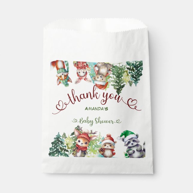 Christmas Woodland Santa Animals Baby Shower  Favor Bag (Front)