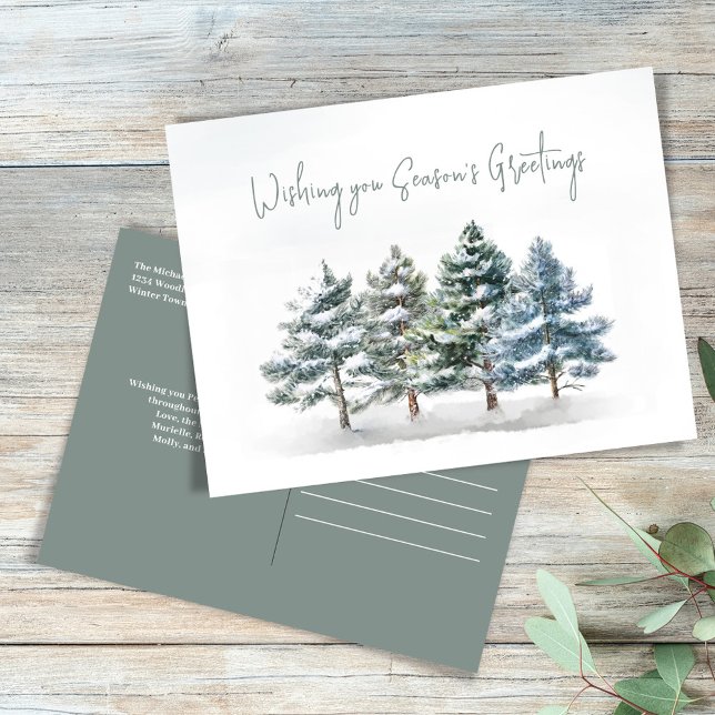 Christmas Woodland Season's Greeting Card (Season's greetings holiday postcard.)