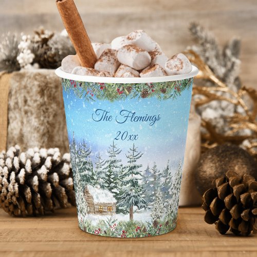 Christmas Woodland Winter Watercolor Paper Cups