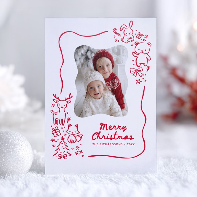 Christmas Woodland Wonderland Holidays Greeting Letterpress Photo Cards (Whimsical Merry Christmas Photo Card)