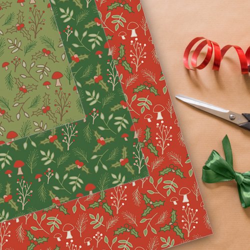 Christmas Woodlands Red and Green Wrapping Paper Sheets