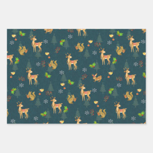 Christmas Woodlands Wrapping Paper Flat  Navy