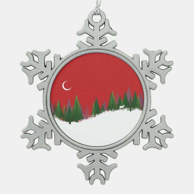 Christmas Woods Scene Pewter Ornament (Front)