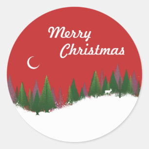 Christmas Woods Scene Round Sticker