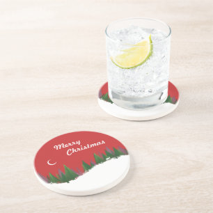 Christmas Woods Scene Sandstone Coaster