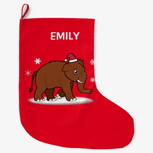 Christmas Wooly Mammoth Customizable 2-Sided Large Christmas Stocking (Front)