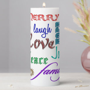 Christmas Word Art Pillar Candle