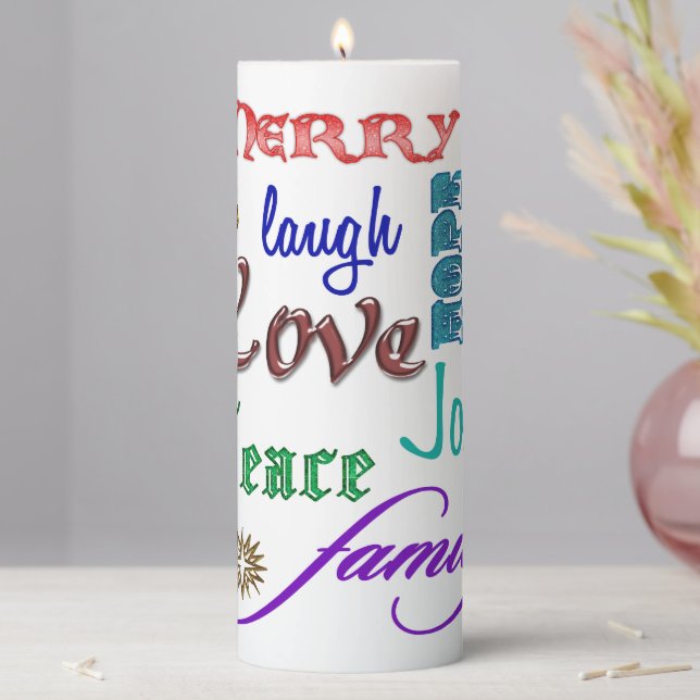 Christmas Word Art Pillar Candle (In Situ)