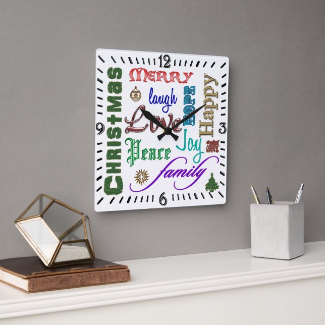 Christmas Word Art  Square Wall Clock (Office)
