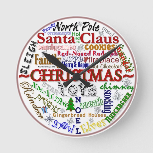Christmas Word-Art - Wall Clock (Front)