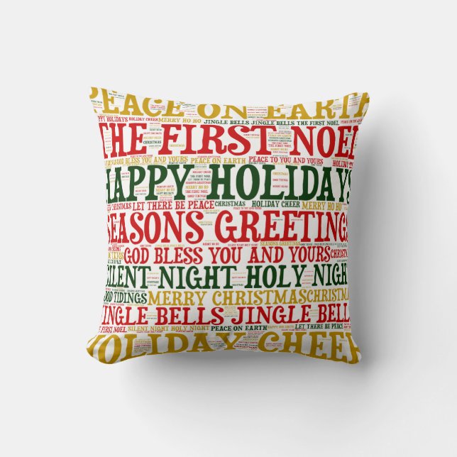Christmas Word Cloud Pillow, Style 2 Throw Pillow (Front)