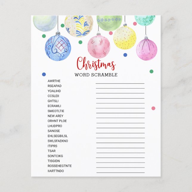 Christmas Word Scramble Game Card Flyer (Front)