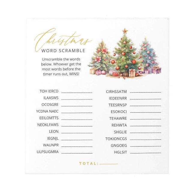 Christmas Word Scramble Tear Away Party Game Notepad (Front)