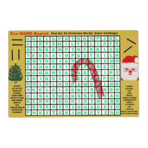 Christmas Word Search and Maze INSERT NAME on Back Placemat